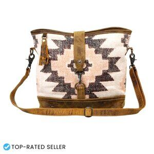 Canvas Shoulder Bag with Leather Accents Boho Western Aztec Pattern Handbag